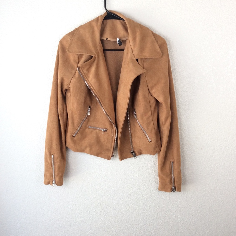 LULIS Suede Brown Zip Up Moto Jacket